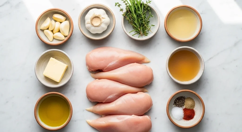 1. Raw ingredients for 30-Minute Chicken Dinner Recipe arranged on kitchen counter