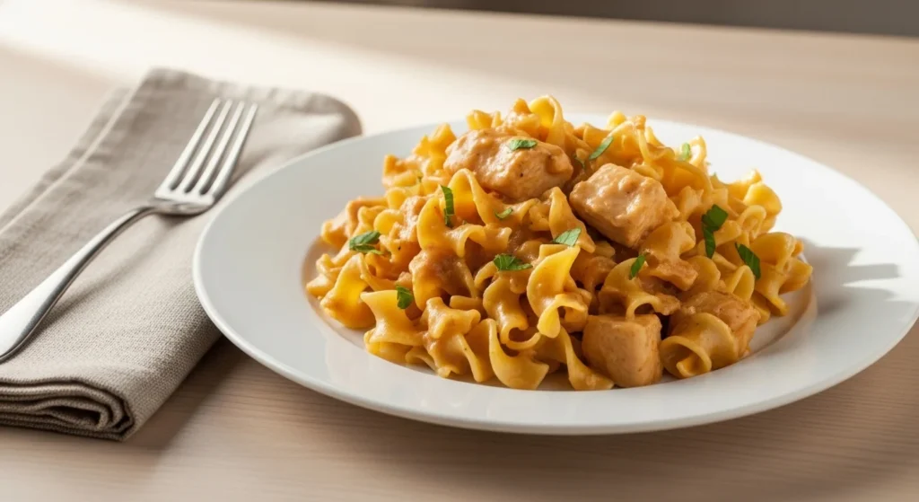 2. Plated serving of Creamy Chicken Casserole with Egg Noodles (Classic & Cozy) ready to eat