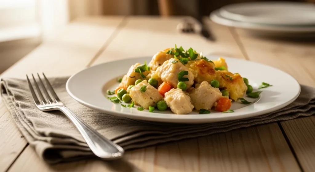 2. Plated serving of Kid-Friendly Chicken Casserole Even Picky Eaters Love with creamy layers and golden topping