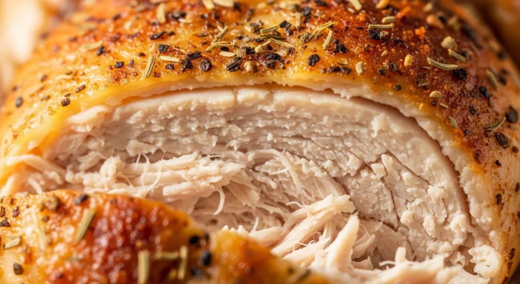 3. Close-up of 30-Minute Baked Chicken Recipe showing juicy interior texture