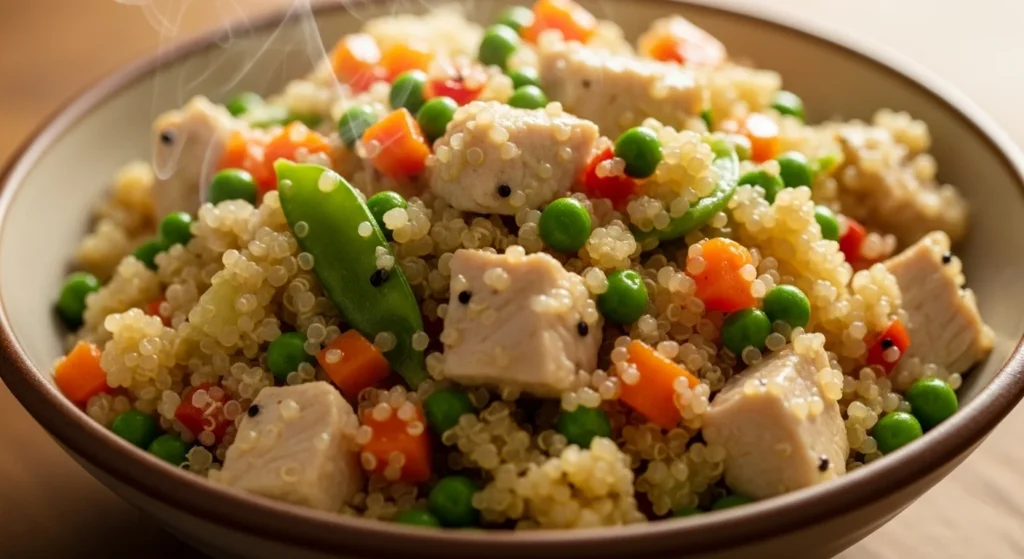 3. Close-up of healthy chicken quinoa casserole showing creamy texture