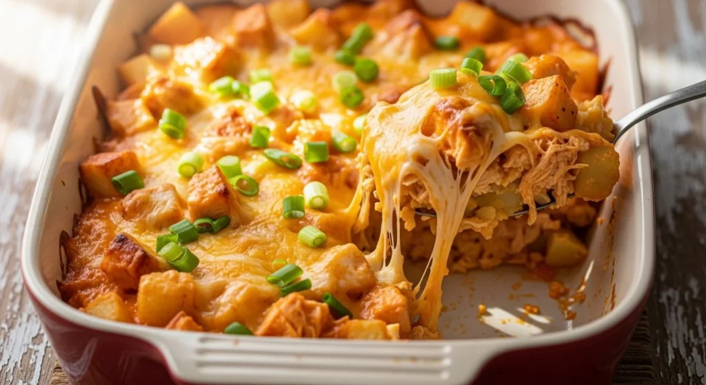 Buffalo Chicken Hashbrown Casserole with Serious Flavor baked until golden and cheesy