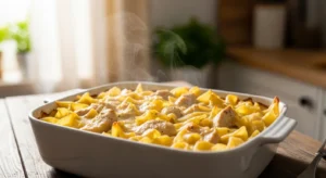 Creamy Chicken Casserole with Egg Noodles (Classic & Cozy) baked until golden and creamy