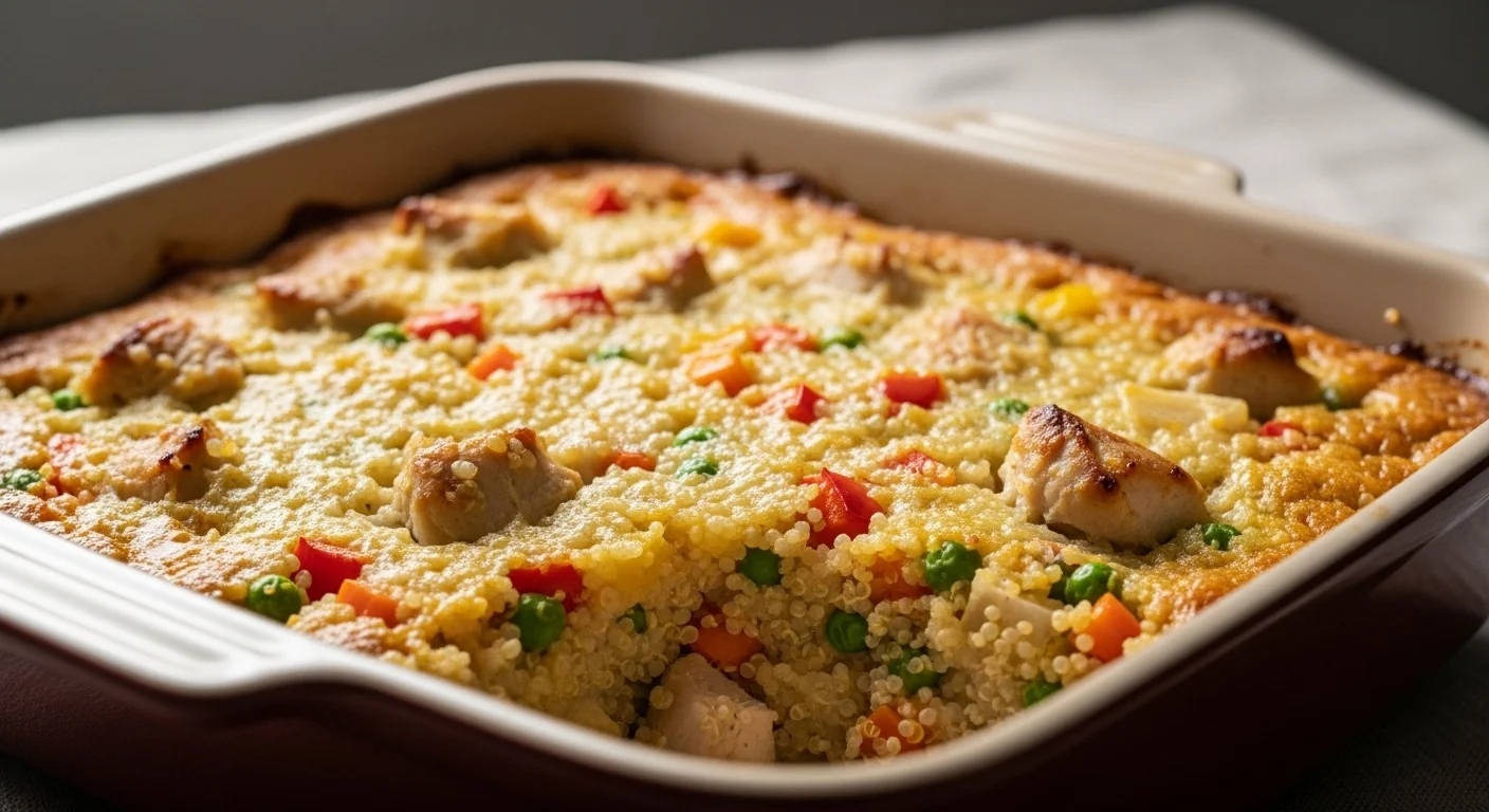 Healthy Chicken Quinoa Casserole That’s Filling and Cozy baked until golden