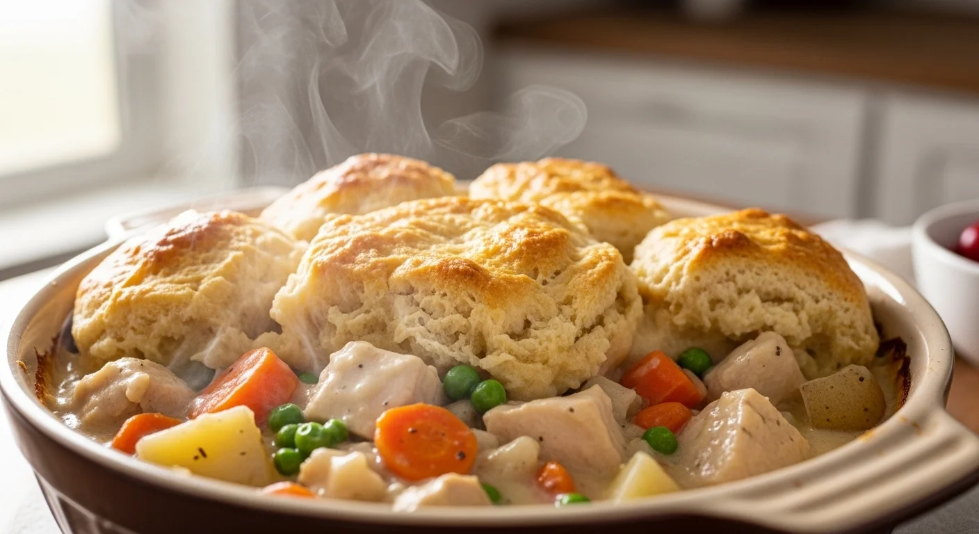Quick Chicken Pot Pie Casserole with No Crust Hassle baked until golden and creamy